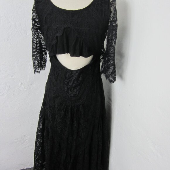 Free People Open Back Black Allover Lace Midi Dress Open Back Size S - Picture 6 of 8